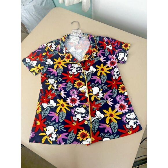 Munki Munki Peanuts Pajama Set Women Medium Snoopy Floral Short Sleeve Top Short - Picture 3 of 11